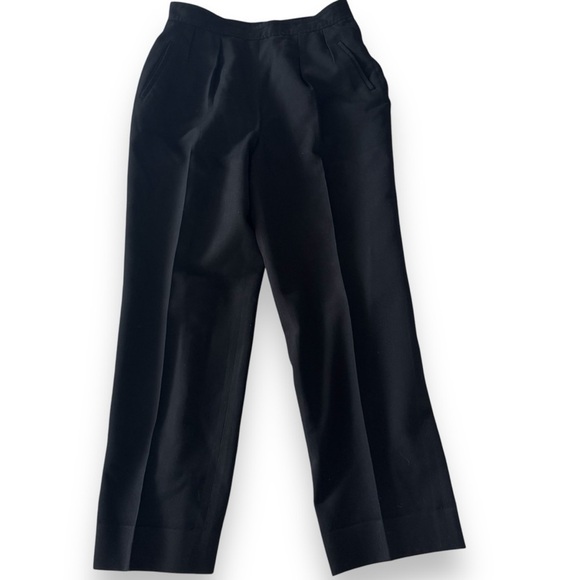 100% wool designer pants black pleated pockets m/l high-rise lined ankle pant - Picture 3 of 13